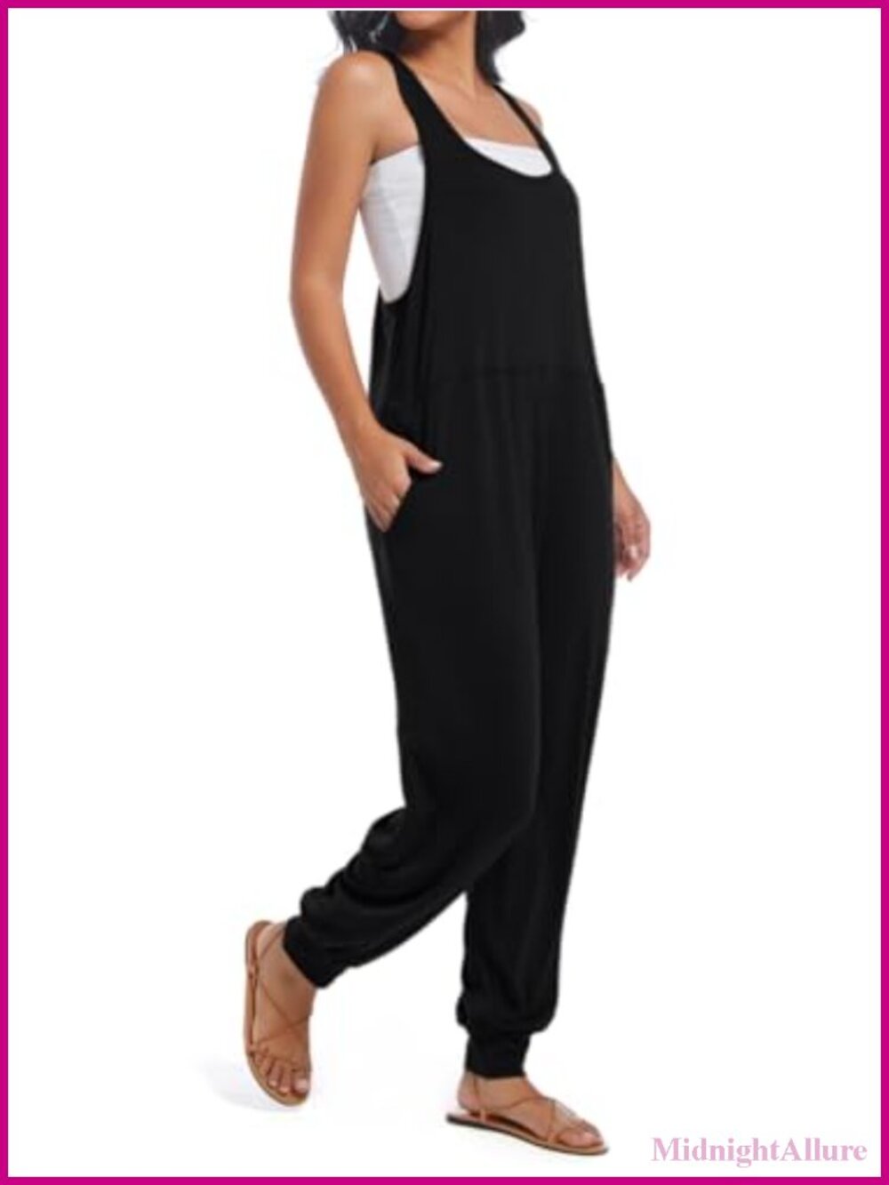 Sleeveless Loose Fit Jumpsuit with Pockets Harem Pants Romper Casual Summer One - Picture 4 of 5